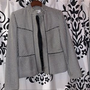 Black & White Houndstooth Zip Front Jacket Size S